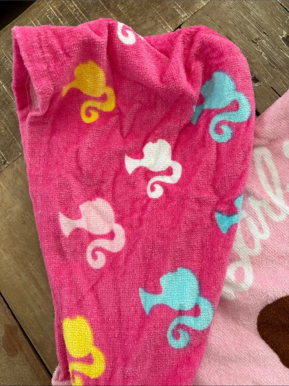 Barbie Beach Towel Hooded Cover-up -Never Worn/Rainbow Glitter Sunscreen -New